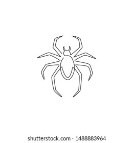 One continuous line drawing of spider spreading the long legs for business logo identity. Cute insect animal concept for pet lover icon. Modern single line draw design graphic vector illustration