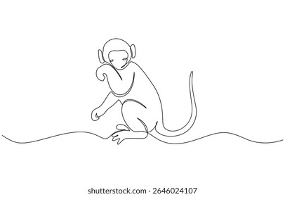 One continuous line drawing of Spider Monkey vector illustration, Elegant galada monkey illustration in continuous line drawing. Monkey single line art vector illustration. Editable vector
