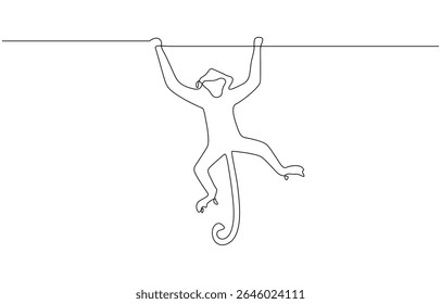 One continuous line drawing of Spider Monkey vector illustration, Elegant galada monkey illustration in continuous line drawing. Monkey single line art vector illustration. Editable vector