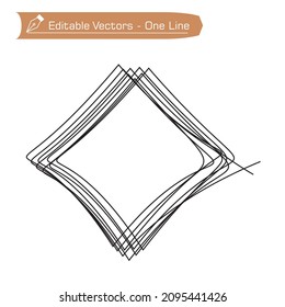One continuous line drawing of a square rhombus frame. Vector rhombus in sketch technique with empty center for text. Vector illustration of rhombus frame for border.
