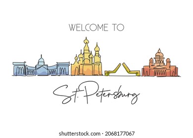 Un dibujo continuo de la ciudad de San Petersburgo, Rusia. Hermoso punto de referencia. Turismo paisajístico mundial y vacaciones de viaje. Dibujo de línea simple de trazo elegante editable ilustración vectorial