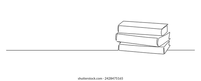 One continuous line drawing of stack books. Education in school and library studying in simple linear style.Writing draft business in Editable stroke. Doodle outline vector illustration