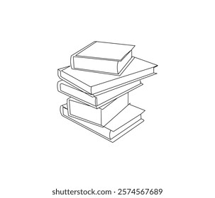 One continuous line drawing of stack of book. Studying book or knowledge book in simple line. Concept vector art for university or college. Editable stroke. Doodle line illustration