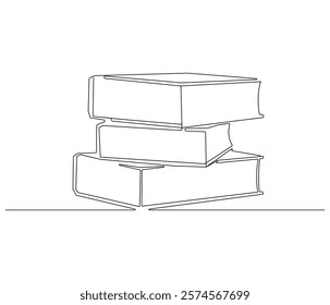 One continuous line drawing of stack of book. Studying book or knowledge book in simple line. Concept vector art for university or college. Editable stroke. Doodle line illustration
