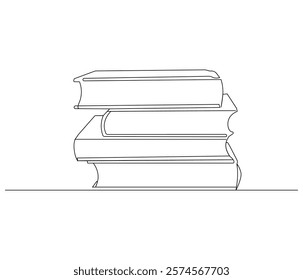 One continuous line drawing of stack of book. Studying book or knowledge book in simple line. Concept vector art for university or college. Editable stroke. Doodle line illustration