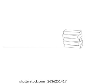 One continuous line drawing of stack of books in library. Education in school. Writing business draft in editable strokes. Scribble outline vector illustration