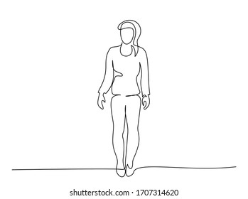 One continuous line drawing. Standing woman. Vector illustration