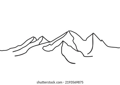 One continuous line drawing of steep rock mountains. Vector illustration of mountain peaks sharing as nature symbol, adventure logo, camper icon. Simple line of mountain wallpaper images for printing.