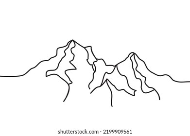 Un plano continuo de la empinada montaña rocosa. Ilustración vectorial del pico de montaña rocosa para logos, íconos, símbolos de aventura, camping, picnic, escalada, replegado. Eps 10.