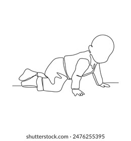 One continuous line drawing of step by step baby grow up baby phase vector illustration. Baby grow up activity in simple linear concept design vector. Cute Baby themes design illustration for asset.
