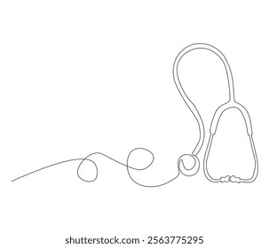 One continuous line drawing of stethoscope. Single line of stethoscope vector illustration

