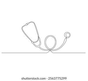 One continuous line drawing of stethoscope. Single line of stethoscope vector illustration

