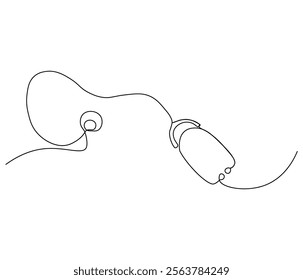 One continuous line drawing of stethoscope. Single line of stethoscope vector illustration

