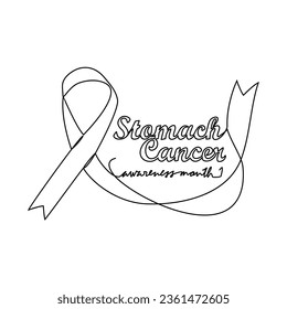 One continuous line drawing of Stomach cancer awareness month with white background. medical design concept in simple linear style. Awareness ribbon design concept vector illustration.