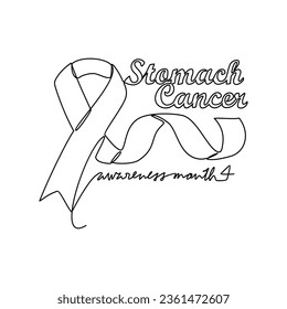 One continuous line drawing of Stomach cancer awareness month with white background. medical design concept in simple linear style. Awareness ribbon design concept vector illustration.