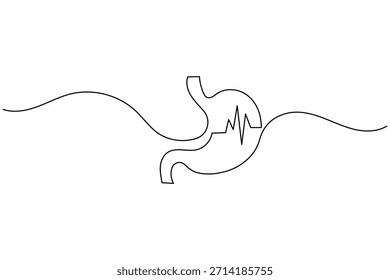 Um desenho de linha contínua do estômago com pulso - saúde digestiva e intestinal