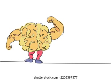 Un dibujo continuo de un cerebro fuerte muscular humano muestra un icono del logo muscular. Smart Health para el concepto de plantilla de símbolos de logotipo de gimnasio. Ilustración del vector de diseño de líneas simples de moda