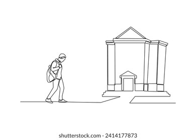 One continuous line drawing of Student life concept. Doodle vector illustration in simple linear style.