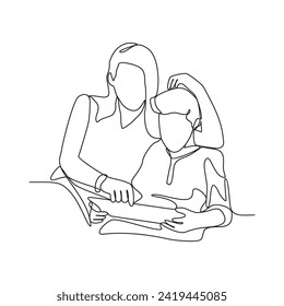Eine fortlaufende Zeichnung eines Schülers ist das Lernen mit einem Lehrer, der Mathematik, Vektorgrafik lehrt. Studentenaktivität mit der Lehrer-Illustration in einem einfachen linearen Vektorkonzept.