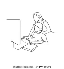 Un dibujo de línea continua de un estudiante es estudiar con un profesor que enseña ilustraciones vectoriales matemáticas. Actividad estudiantil con la ilustración del profesor en concepto de vector de estilo lineal simple.
