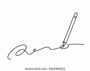 One continuous line drawing of Stylus pen writing stroke isolated on white background, Pencil symbol, study and education concept, Doodle hand drawn, vector illustration