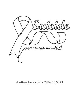 One continuous line drawing of suicide awareness month with white background. Awareness ribbon design in simple linear style. healthcare and medical design concept vector illustration.