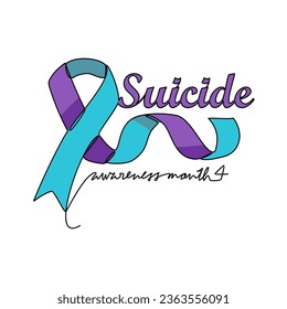 One continuous line drawing of suicide awareness month with white background. Awareness ribbon design in simple linear style. healthcare and medical design concept vector illustration.