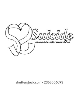 One continuous line drawing of suicide awareness month with white background. Awareness ribbon design in simple linear style. healthcare and medical design concept vector illustration.