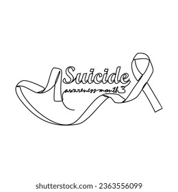 One continuous line drawing of suicide awareness month with white background. Awareness ribbon design in simple linear style. healthcare and medical design concept vector illustration.