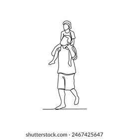 One continuous line drawing of It's summer holiday vector illustration. All about summer activity, things, transport, beach, food and games design in simple linear continuous style vector concept. 