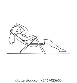 One continuous line drawing of It's summer holiday vector illustration. All about summer activity, things, transport, beach, food and games design in simple linear continuous style vector concept. 