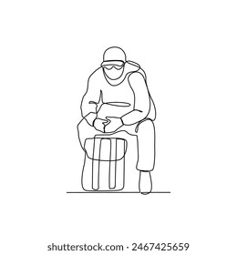 One continuous line drawing of It's summer holiday vector illustration. All about summer activity, things, transport, beach, food and games design in simple linear continuous style vector concept. 