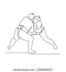 One continuous line drawing of Sumo player vector illustration. Sumo player illustration simple linear style concept vector. Japanese fighting sport design for your business asset design.