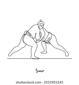 One continuous line drawing of Sumo sports vector illustration. Traditional sports design in simple linear continuous style vector concept. Sports theme design for your asset design illustration.