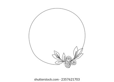 One continuous line drawing of Sunflower and floral frame concept. Doodle vector illustration in simple linear style. 