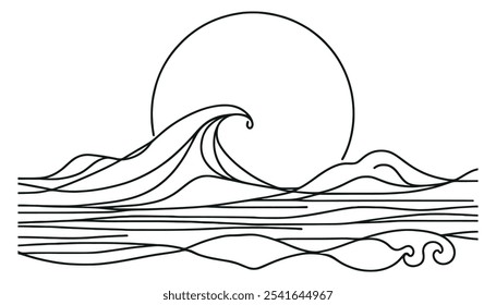 one continuous line drawing of sunset view
