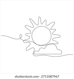Eine durchgehende Linie Zeichnung Sonnenuntergang auf Meer Vektorgrafik