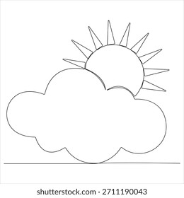 Eine durchgehende Linie Zeichnung Sonnenuntergang auf Meer Vektorgrafik