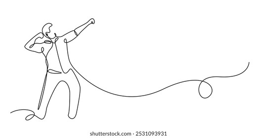 one continuous line drawing of super dad.one line drawing of great dad with movements like a hero.single line strong dad.one line vector illustration.isolated white background