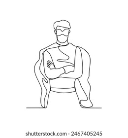 One continuous line drawing of a Superhero action vector design illustration. Fictional character possessing with extraordinary talents and power, in simple continuous style vector design concept.