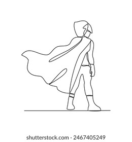 One continuous line drawing of a Superhero action vector design illustration. Fictional character possessing with extraordinary talents and power, in simple continuous style vector design concept.