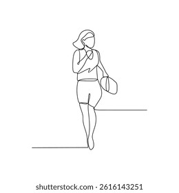 One continuous line drawing of Surfer at the beach vector design illustration. Summer holiday themes design in simple linear continuous style vector concept. Suitable for education design purpose