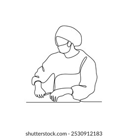 One continuous line drawing of Surgeon profession vector illustration. Surgeon profession design concept in simple continuous linear style. Dentist for educational presentation and business purpose.