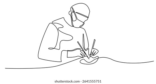 one continuous line drawing of a surgeon giving OK sign hand gesture.single line vector illustration for hospital,health,clinic and other signs