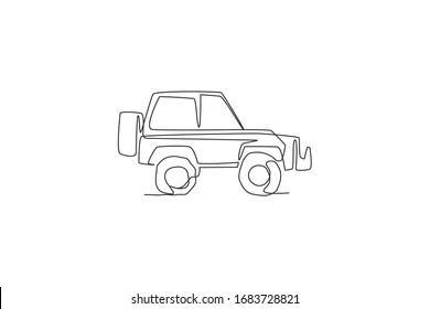 One continuous line drawing of SUV car for offroad track. Transportation vehicle concept. Dynamic single line draw graphic design vector illustration
