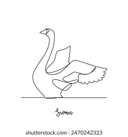 Dibujo de una línea continua de Ilustración vectorial de cisne. Temas de aves de corral y animales de aves en concepto de diseño de línea continua simple. Las aves de corral se refieren a las aves domésticas criadas para su carne, huevos.