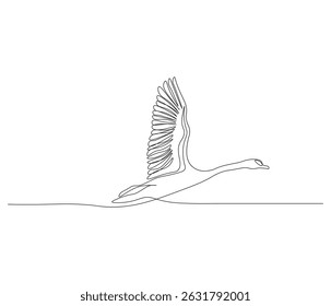 One continuous line drawing of swan. single line illustration of goose. Editable outline