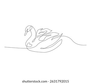 Um desenho de linha contínua de cisne. ilustração de linha única de ganso. Estrutura de tópicos editável