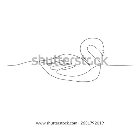 One continuous line drawing of swan. single line illustration of goose. Editable outline