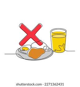 Eine durchgehende Zeichnung eines Symbols, das während des Tages im Ramadan verboten ist. Fasting Design mit einfachem linearen Stil. Ramadan Kareem Design-Konzept